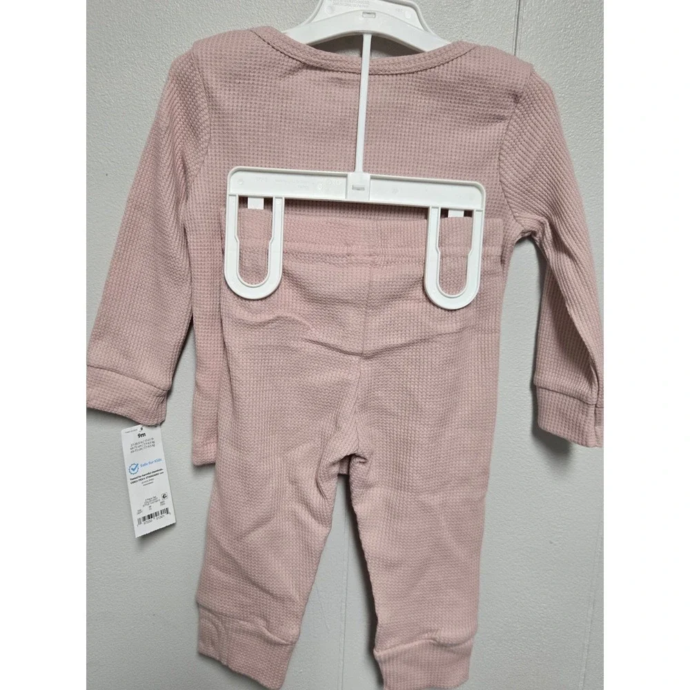 Carters Just One You Baby 9M Pink Waffle Knit 2pc Top and Pants Set